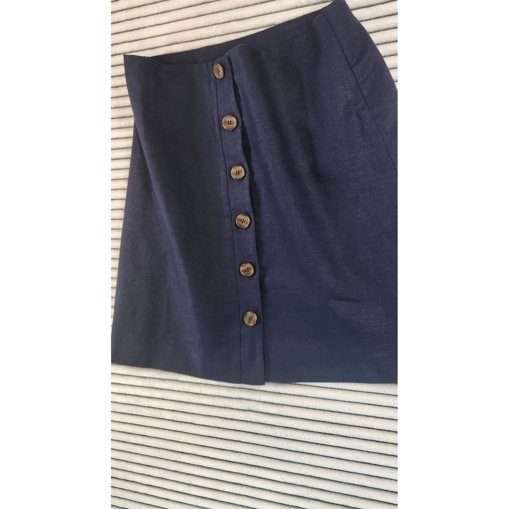 GAP Linen Cotton Mini Skirt Button Front Navy Blue Uniform Schoolgirl Prep 6 29 - Picture 2 of 8